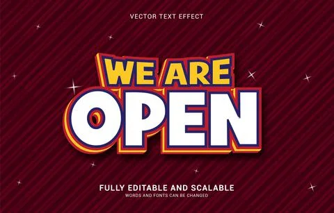 Editable text effect, We are Open style Stock Illustration