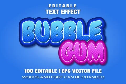 Editable text effects Bubble Gum , words and font can be changed Illustrazione stock