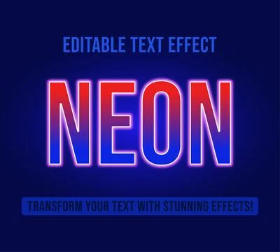 Editable text effects with glowing red blue neon theme Stock Illustration