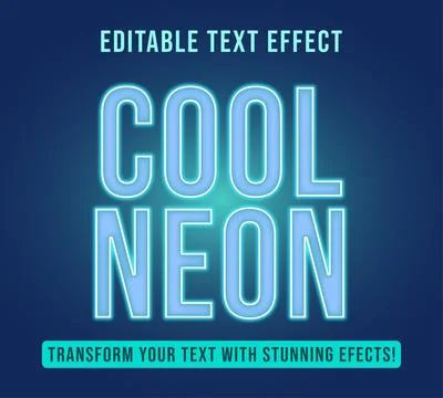 Editable text effects with light blue neon cool theme Stock Illustration