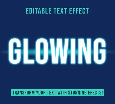 Editable text effects with white bright glow and blue shadow themes Stock Illustration