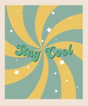 Editable text Stay Cool retro vintage green color 50-s 60-s Simple minimalism Illustrazione stock