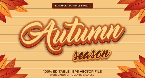 Editable text style effect - autumn text with leaves illustration Illustrazione stock
