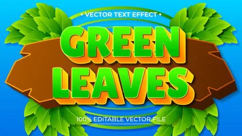 Editable text style effect Green Leaves text style theme Stock Illustration