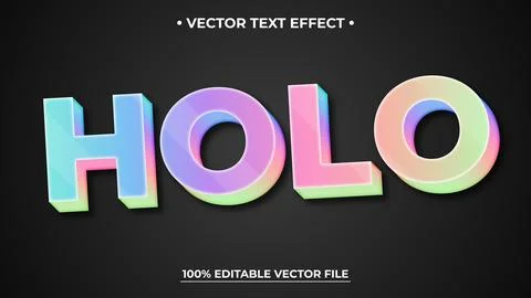 Editable text style effect - Holo text style theme Holographic text Stock Illustration
