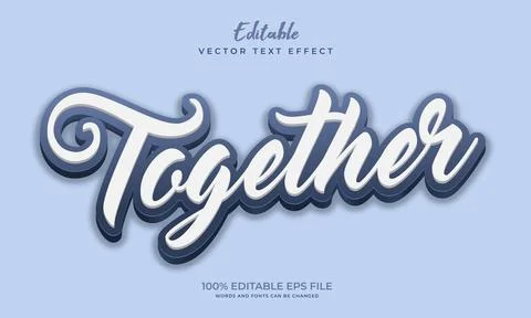 Editable text style effect - Together with blue outline text style theme. Stock Illustration