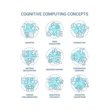 Editable thin line icon set representing cognitive computing Stock Illustration