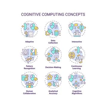 Editable thin line icon set representing cognitive computing Stock Illustration