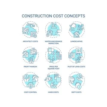 Editable thin line icon set representing construction cost Stock Illustration