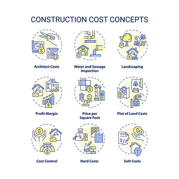 Editable thin line icon set representing construction cost イラスト素材