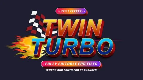 Editable twin turbo text effect Stock Illustration