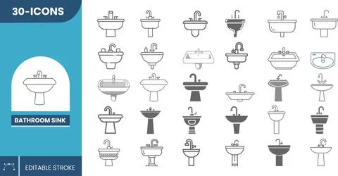 Editable Vector Bathroom Sink Icon Set Stock Illustration