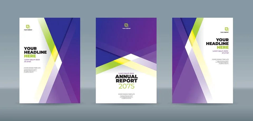 Editable vector book cover template with elegant purple, green, yellow, and.. Stock Illustration