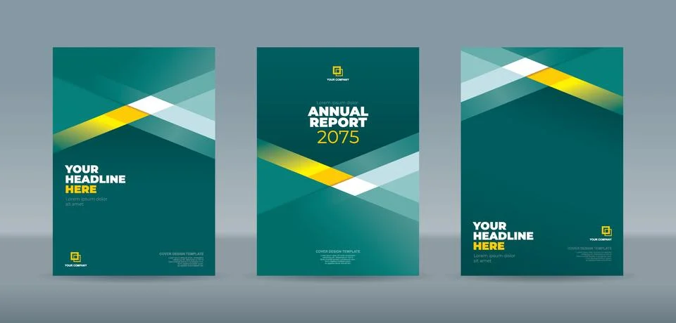 Editable vector book cover template with elegant green, yellow, and white g.. Illustrazione stock