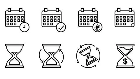 Editable vector graphics. Calendar icons set. Time management. Stock Illustration