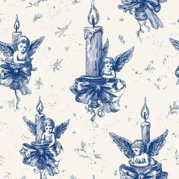 Editable vector seamless pattern 5 in elegant vintage toile engraving style イラスト素材