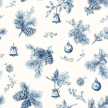 Editable Vector Seamless Vintage Toile Christmas Pattern 4 イラスト素材