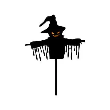 Editable vector silhouette scarecrow with all shapes as separate objects, sca Stock Illustration