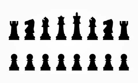Editable vector silhouettes of a set of standard chess pieces Stock Illustration