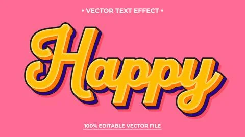 Editable Vector Text Effect Happy in Yellow and Purple Illustrazione stock