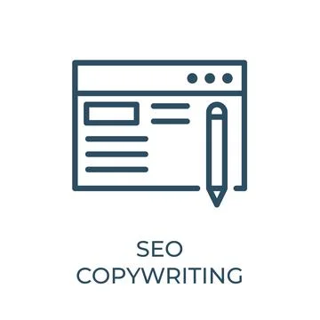 Editable Web page copywriting concept thin vector line icon. Pen with web sit Stock Illustration