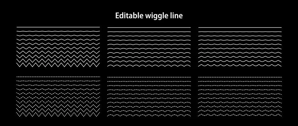 Editable wiggle lines. Set of wavy curves and zigzag intersecting horizontal Stock Illustration