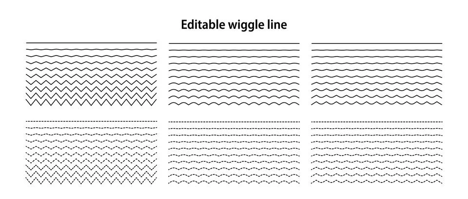 Editable wiggle lines. Set of wavy curves and zigzag intersecting horizontal イラスト素材