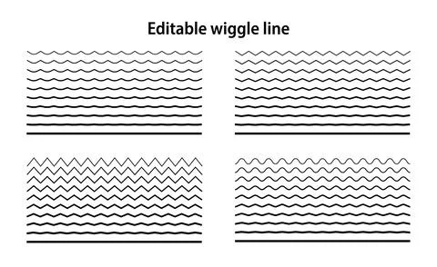 Editable wiggle lines. Set of wavy curves and zigzag intersecting horizontal Stock Illustration