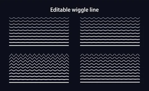 Editable wiggle lines. Set of wavy curves and zigzag intersecting horizontal Stock Illustration