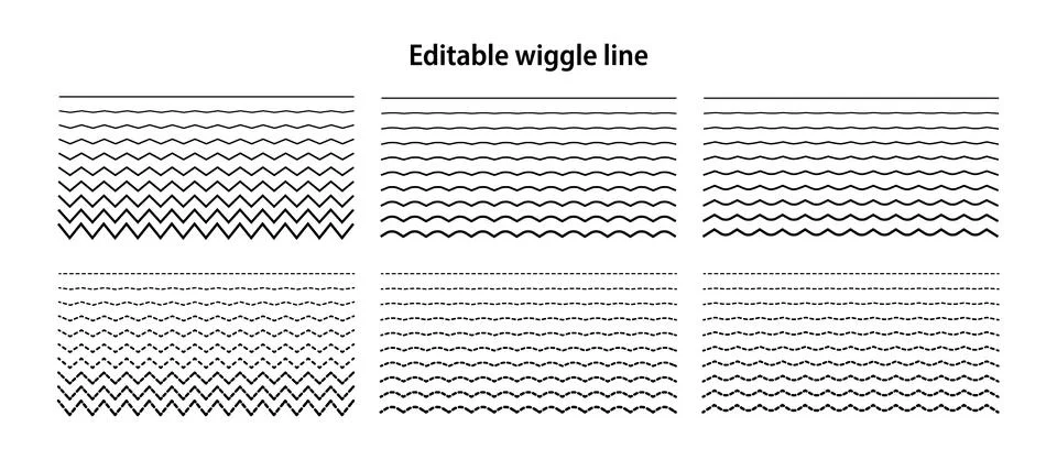 Editable wiggle lines. Set of wavy curves and zigzag intersecting horizontal イラスト素材