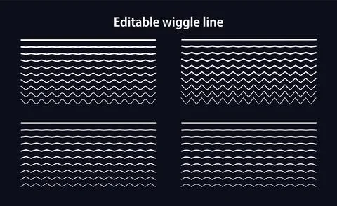 Editable wiggle lines. Set of wavy curves and zigzag intersecting horizontal Stock Illustration