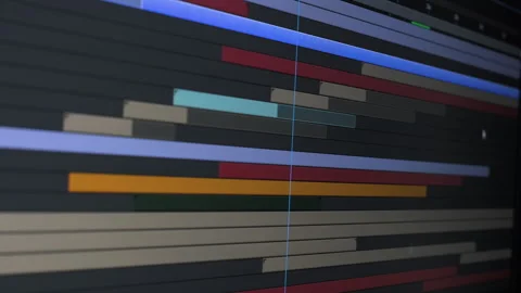 Editing and compositing video clips in a digital editing timeline display Stock Footage 308637263
