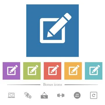 Editing box with pencil flat white icons in square backgrounds Stock Illustration