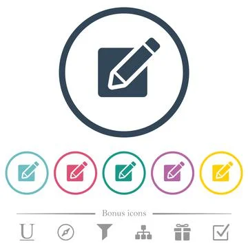 Editing box with pencil solid flat color icons in round outlines イラスト素材