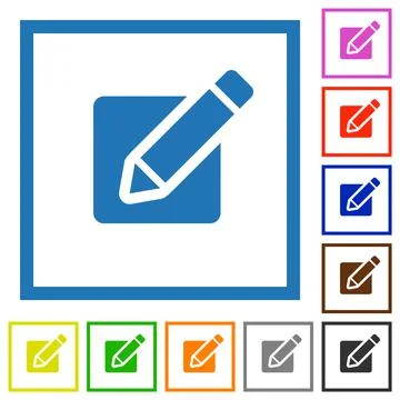 Editing box with pencil solid flat framed icons Illustrazione stock