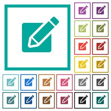 Editing box with pencil solid flat color icons with quadrant frames イラスト素材