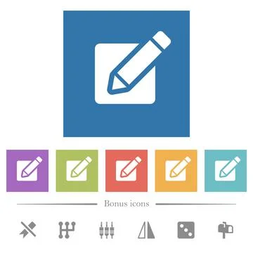 Editing box with pencil solid flat white icons in square backgrounds 스톡 일러스트