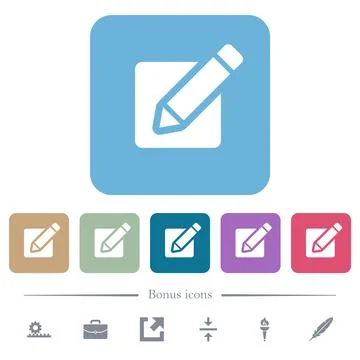 Editing box with pencil solid flat icons on color rounded square backgrounds 스톡 일러스트