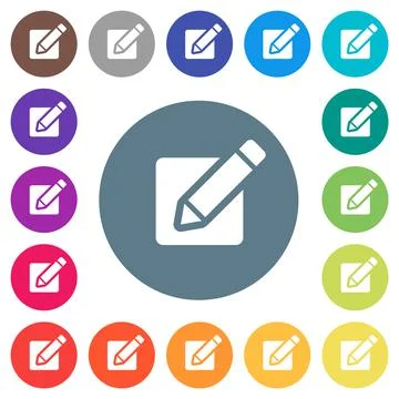 Editing box with pencil solid flat white icons on round color backgrounds 库存插图