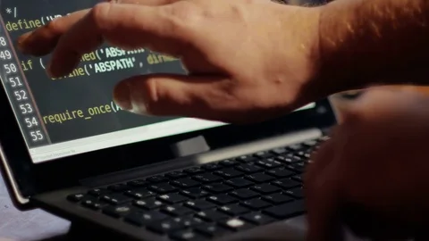 Editing Code at Detachable Laptop Tablet, using Keyboard and Touchscreen. Stock-Footage 82946128