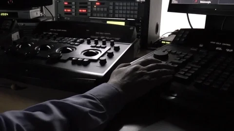 Editing in dark edit suite Video stock 75961966