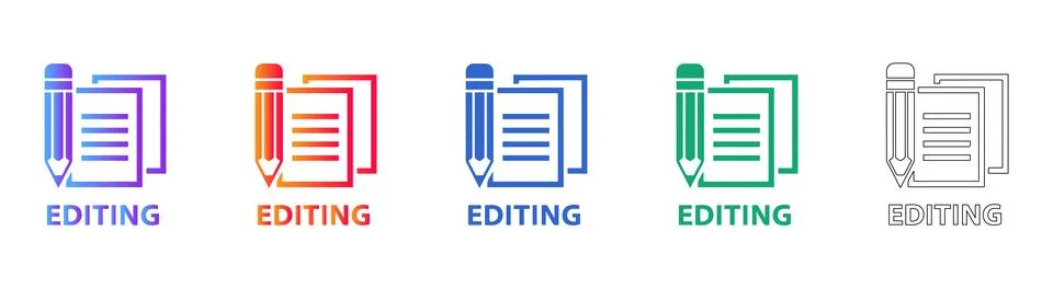 Editing Document and Pencil Icon Set for Content Creation Illustrazione stock