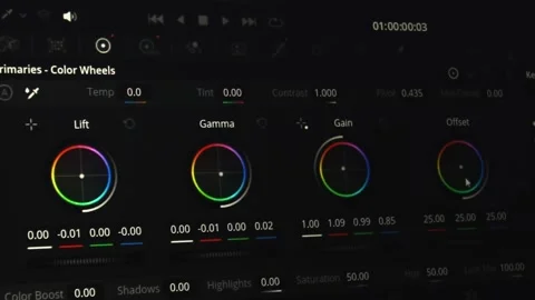 Editing program in computer display with color correction and color circles Stock Footage 323780499
