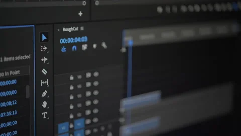 Editing software timeline - switching and using timeline selection and razor too Stock Footage 145300236