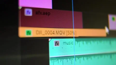 Editing timeline in movie editing software Low DOF. Macro computer screen Stock Footage 196210966