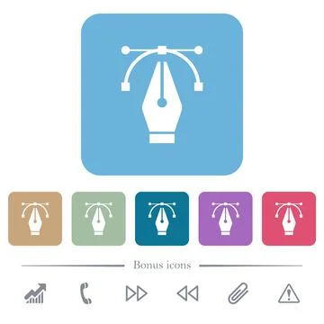 Editing vector curve with pen tool white flat icons on color rounded square b 스톡 일러스트