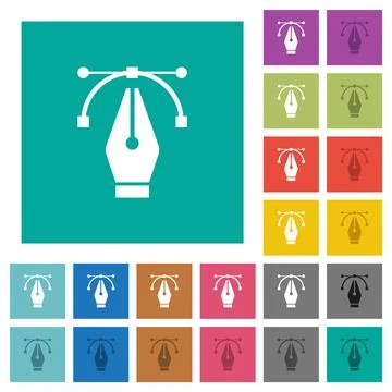 Editing vector curve with pen tool square flat multi colored icons 스톡 일러스트