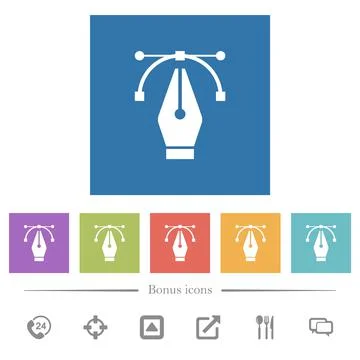 Editing vector curve with pen tool flat white icons in square backgrounds Stock Illustration
