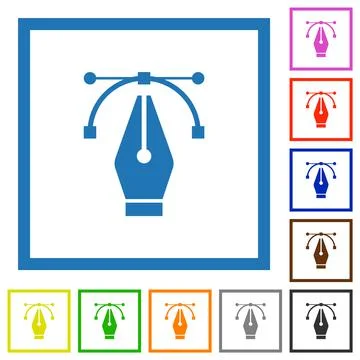 Editing vector curve with pen tool flat framed icons Stock Illustration