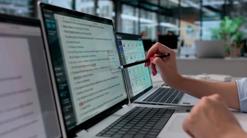 Editor Carefully Reviews And Corrects Text Stock Footage 338170168